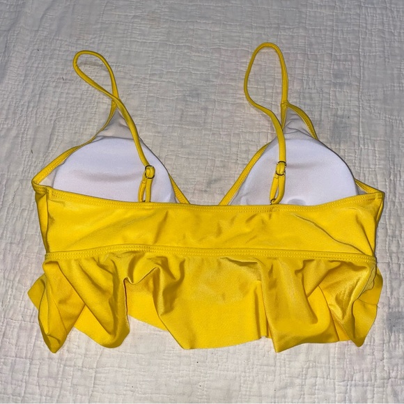Ruffle Peplum Bikini Top Bright Yellow Yellow Wrap Top size Large Swimsuit - Picture 3 of 8
